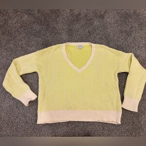 Evereve Yellow & White Ribbed V-Neck Oversized Sweater